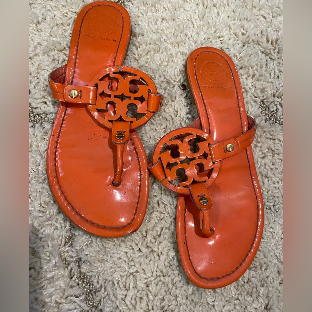 Tory Burch Miller Orange Leather Sandals